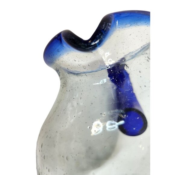 Artisan Handblown Glass Pitcher with Cobalt Blue Handle and Rim - Picture 5 of 10